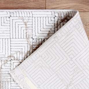 Halıstores Stone Modern Desenli Dekoratif Krem - Kahve Saçaklı Salon Halısı ST7 (6)