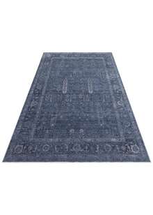Halıstores Vintage Eskitme Desenli Modern Yumuşak Dokulu Makine Halısı Shr 03 Lacivert (2)