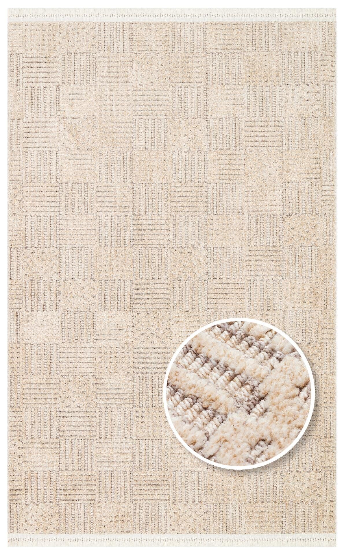 Hav Toz Vermez Yumuşak Dokulu Modern Makine Halısı Bej Gold Joy 05
