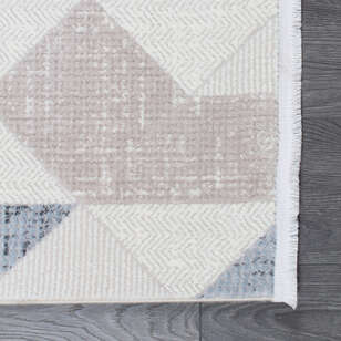 Hayal 66573-030 Krem Modern Gri-Mavi Geometrik Şekilli Saçaklı Salon Halısı (5)