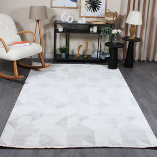 Hayal 66573-095 Krem Modern Gri Geometrik Şekilli Saçaklı Salon Halısı (1)