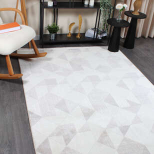 Hayal 66573-095 Krem Modern Gri Geometrik Şekilli Saçaklı Salon Halısı (2)
