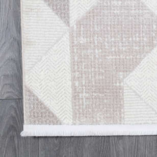 Hayal 66573-095 Krem Modern Gri Geometrik Şekilli Saçaklı Salon Halısı (5)