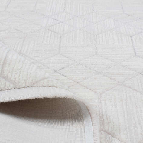 Hayal 66575-095 Krem Modern Gri Geometrik Şekilli Saçaklı Salon Halısı - 4