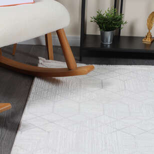 Hayal 66575-095 Krem Modern Gri Geometrik Şekilli Saçaklı Salon Halısı (3)