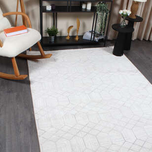 Hayal 66575-095 Krem Modern Gri Geometrik Şekilli Saçaklı Salon Halısı (2)