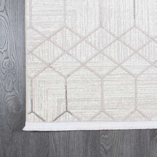 Hayal 66575-095 Krem Modern Gri Geometrik Şekilli Saçaklı Salon Halısı (5)