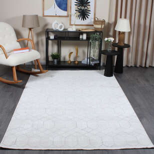 Hayal 66575-095 Krem Modern Gri Geometrik Şekilli Saçaklı Salon Halısı (1)