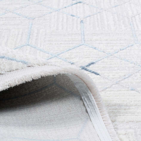 Hayal 66575-30 Krem Modern Mavi Geometrik Şekilli Saçaklı Salon Halısı - 4
