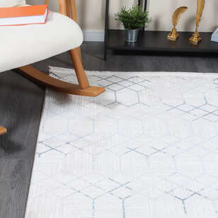 Hayal 66575-30 Krem Modern Mavi Geometrik Şekilli Saçaklı Salon Halısı (3)