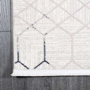 Hayal 66575-30 Krem Modern Mavi Geometrik Şekilli Saçaklı Salon Halısı (5)