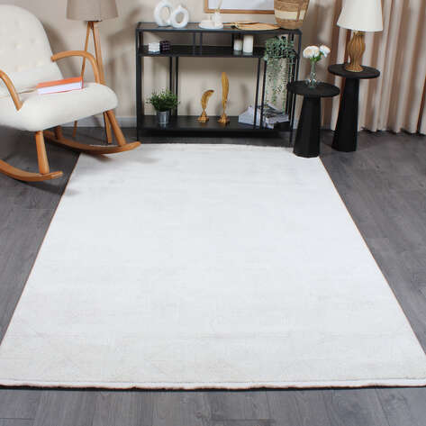 Hayal 66580 Krem Modern Gri Geometrik Şekilli Saçaklı Salon Halısı - 1