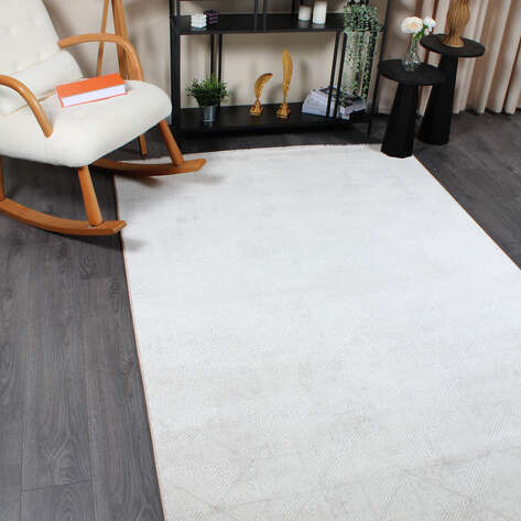 Hayal 66580 Krem Modern Gri Geometrik Şekilli Saçaklı Salon Halısı - 2