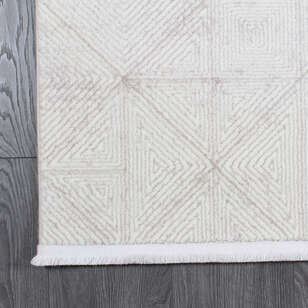 Hayal 66580 Krem Modern Gri Geometrik Şekilli Saçaklı Salon Halısı (4)