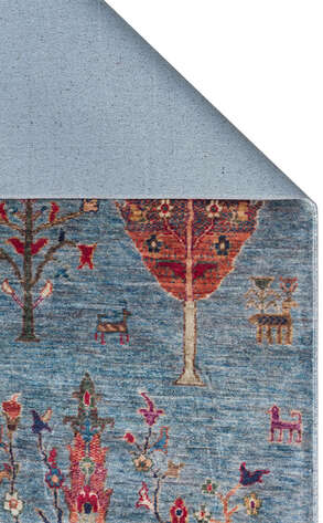 Hayat Ağacı Desenli Makinede Yıkanabilir Kaymaz Tabanlı Kilim Halı Antik 09 Mavi - 6