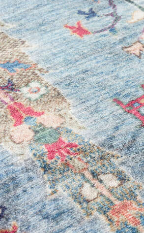 Hayat Ağacı Desenli Makinede Yıkanabilir Kaymaz Tabanlı Kilim Halı Antik 09 Mavi - 3