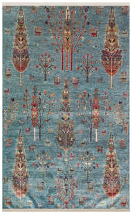 Hayat Ağacı Desenli Makinede Yıkanabilir Kaymaz Tabanlı Kilim Halı Antik 09 Mavi (1)