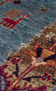 Hayat Ağacı Desenli Makinede Yıkanabilir Kaymaz Tabanlı Kilim Halı Antik 09 Mavi (4)