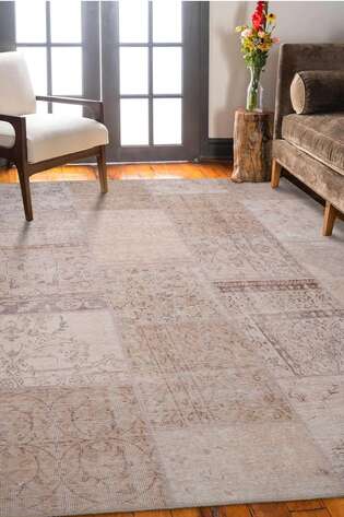 Patchwork Desenli Dokuma Taban Dekoratif Bej Halı HS 15 - 2
