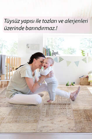 Patchwork Desenli Dokuma Taban Dekoratif Bej Halı HS 15 - 8