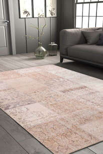 Patchwork Desenli Dokuma Taban Dekoratif Bej Halı HS 15 (3)