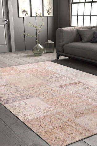 Patchwork Desenli Dokuma Taban Dekoratif Bej Halı HS 15 - 3