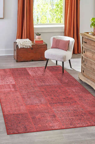 Patchwork Desenli Dokuma Taban Dekoratif Kırmızı Halı HS 164 - 2