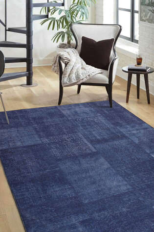 Patchwork Desenli Dokuma Taban Dekoratif Lacivert Halı HS 63 - 2