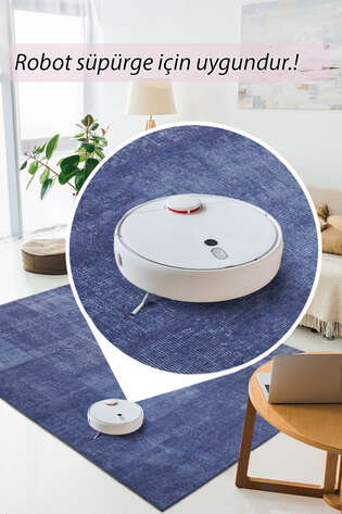 Patchwork Desenli Dokuma Taban Dekoratif Lacivert Halı HS 63 - 5