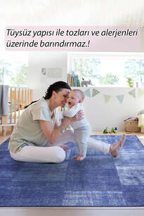 Patchwork Desenli Dokuma Taban Dekoratif Lacivert Halı HS 63 (7)