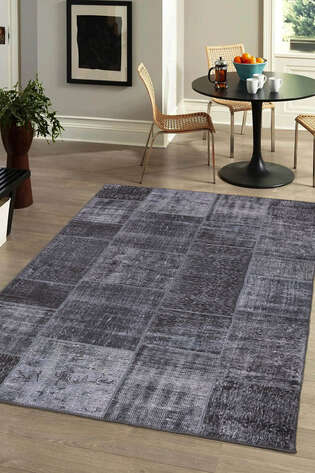 Patchwork Desenli Dokuma Taban Dekoratif Siyah Halı HS 81 - 2