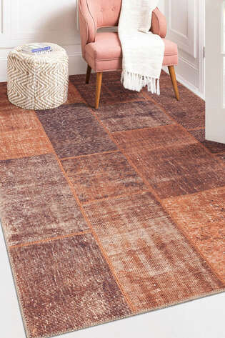 Patchwork Desenli Dokuma Taban Dekoratif Turuncu Halı HS 62 - 2