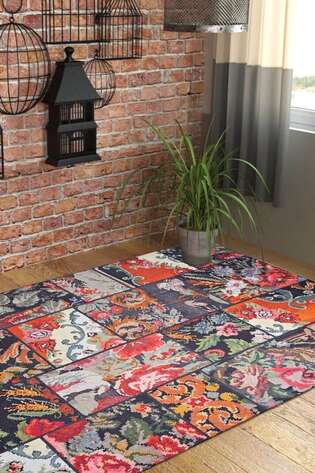 Patchwork Karabağ Desenli Dokuma Taban Dekoratif Siyah Halı HS 153 - 2