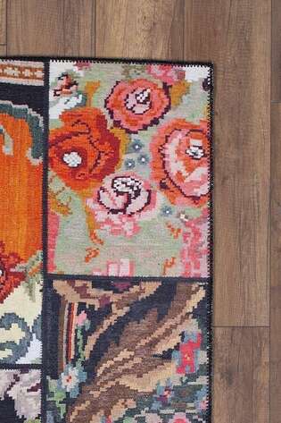 Patchwork Karabağ Desenli Dokuma Taban Dekoratif Siyah Halı HS 153 - 4