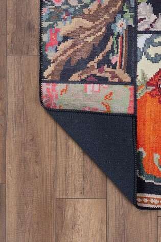 Patchwork Karabağ Desenli Dokuma Taban Dekoratif Siyah Halı HS 153 - 5