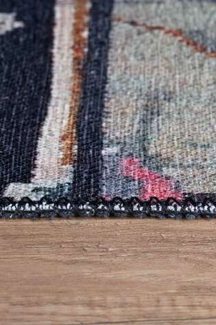 Patchwork Karabağ Desenli Dokuma Taban Dekoratif Siyah Halı HS 153 - 6