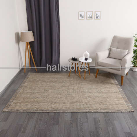 Jüt Sisal Bej-Kahve Kolay Temizlenen Hav ve Toz Vermeyen İç ve Dış Mekan Bordürlü Halı 9509 - 1