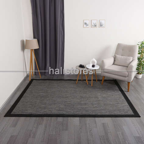 Jüt Sisal Füme-Siyah Kolay Temizlenen Hav ve Toz Vermeyen İç ve Dış Mekan Bordürlü Halı 9714 - 1