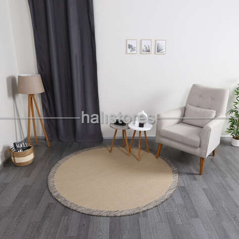 Jüt Sisal Yuvarlak Bej-Kahve Kolay Temizlenen Hav ve Toz Vermeyen İç ve Dış Mekan Bordürlü Halı 9709 - 3
