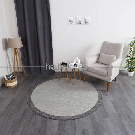 Jüt Sisal Yuvarlak Gri Kolay Temizlenen Hav ve Toz Vermeyen İç ve Dış Mekan Bordürlü Halı 9313 - 3