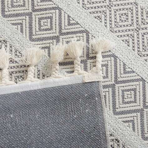 Kabartma Dokulu Şönil Dokuma Modern Kilim Beyaz 6601 - 6