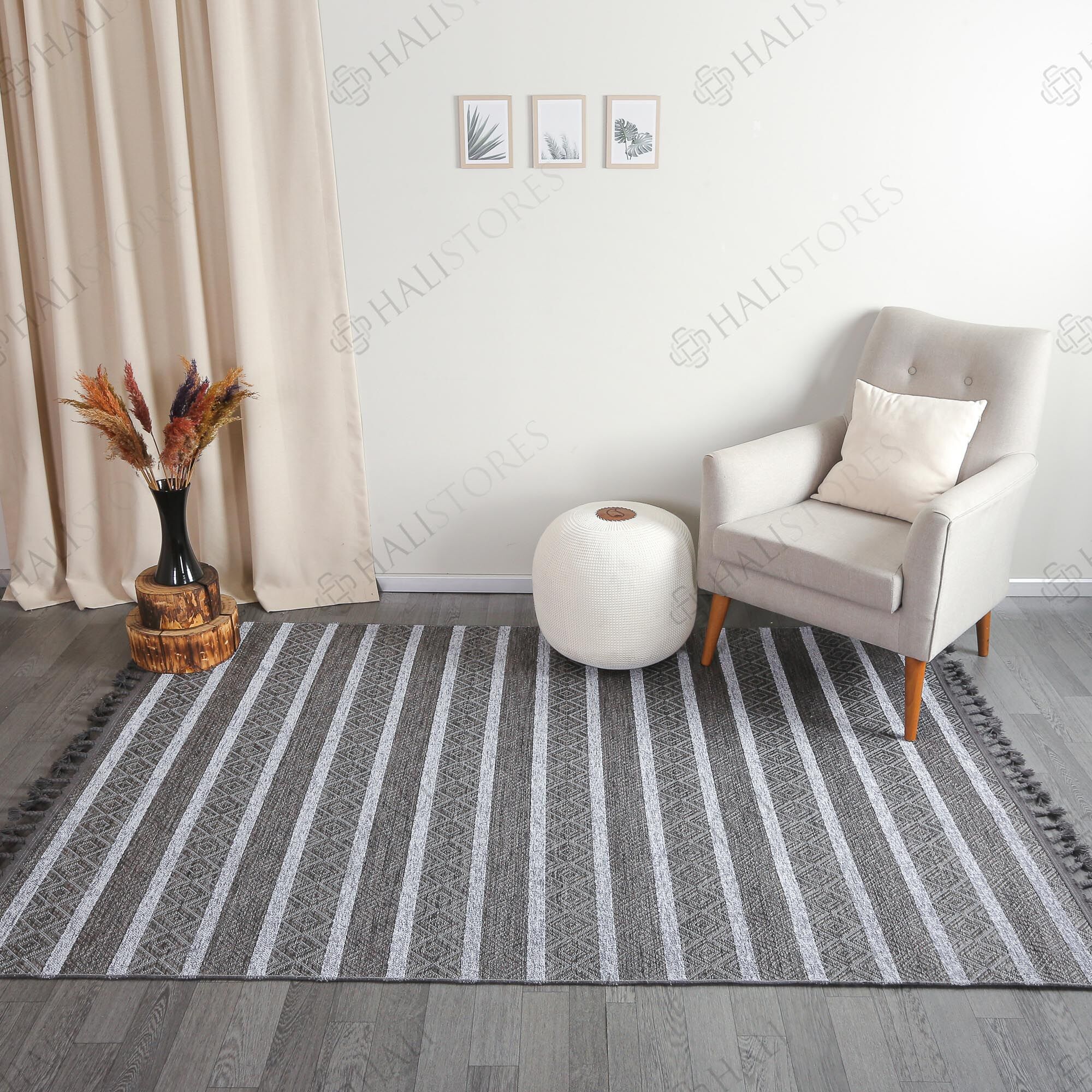 Kabartma Dokulu Şönil Dokuma Modern Kilim Gri 6603