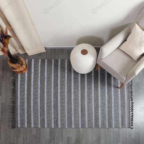 Kabartma Dokulu Şönil Dokuma Modern Kilim Gri 6603 - 2