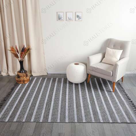 Kabartma Dokulu Şönil Dokuma Modern Kilim Gri 6603 - 1