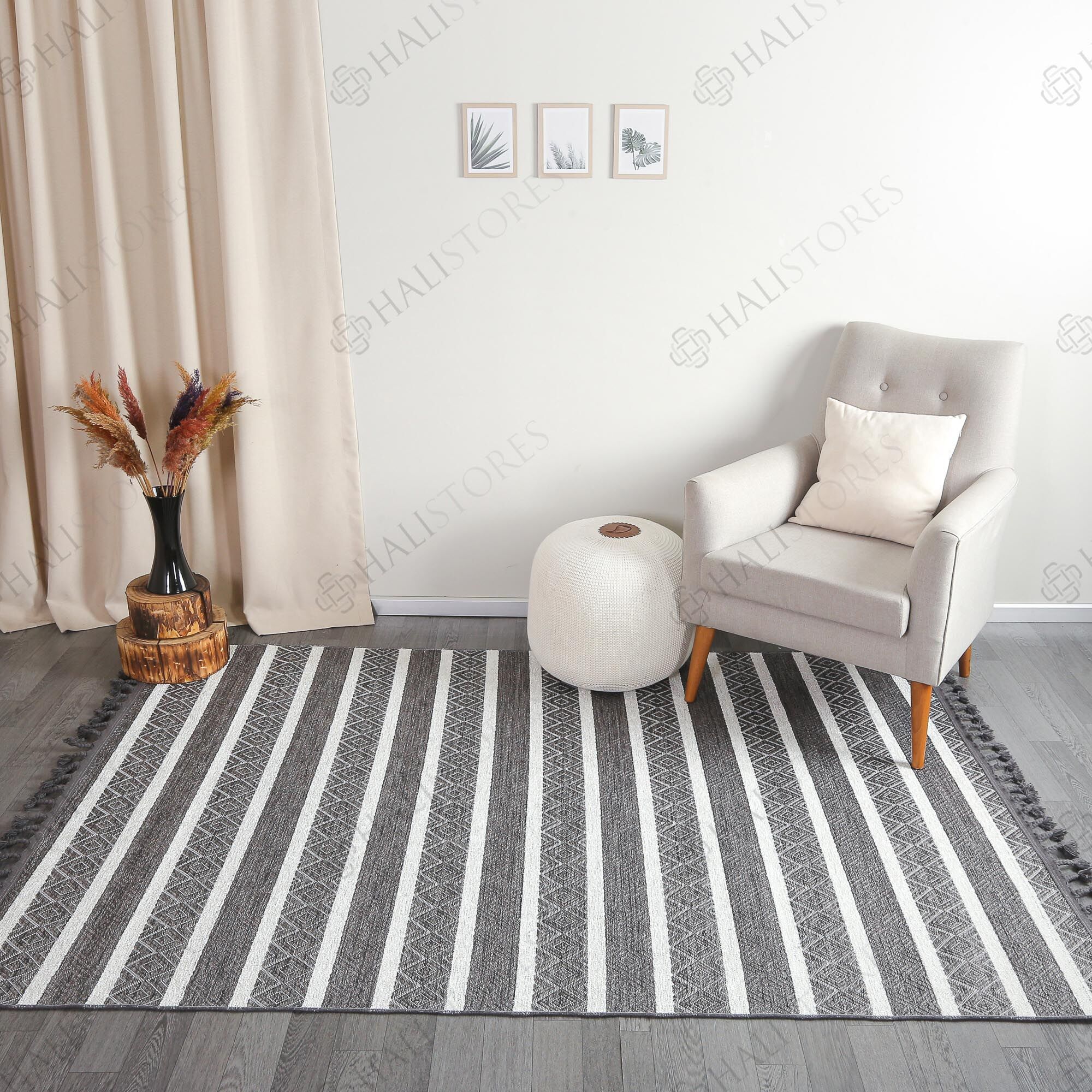 Kabartma Dokulu Şönil Dokuma Modern Kilim Gri Beyaz 6602