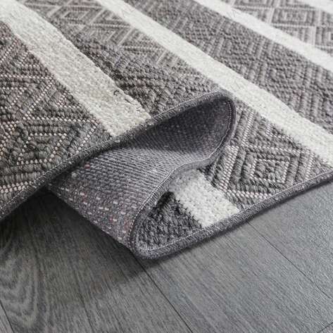 Kabartma Dokulu Şönil Dokuma Modern Kilim Gri Beyaz 6602 - 5