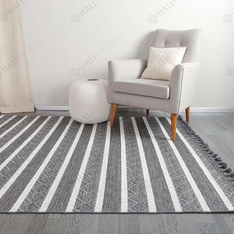 Kabartma Dokulu Şönil Dokuma Modern Kilim Gri Beyaz 6602 - 3