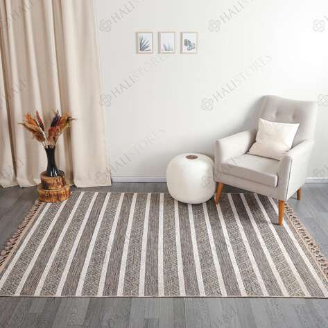 Kabartma Dokulu Şönil Dokuma Modern Kilim Kahve Bej 6604 - 1