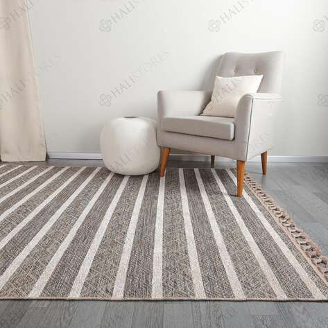 Kabartma Dokulu Şönil Dokuma Modern Kilim Kahve Bej 6604 - 3