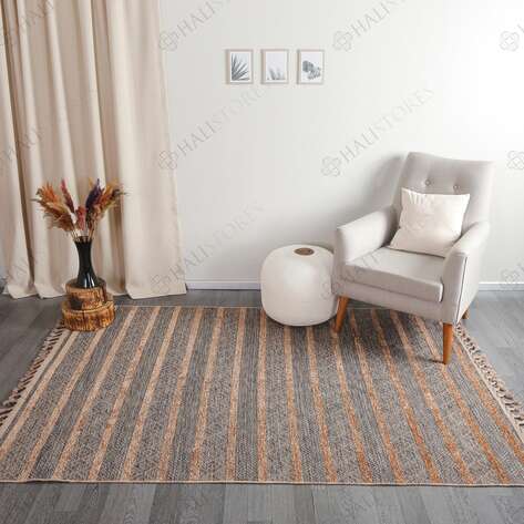 Kabartma Dokulu Şönil Dokuma Modern Kilim Kahve Bej 6605 - 1